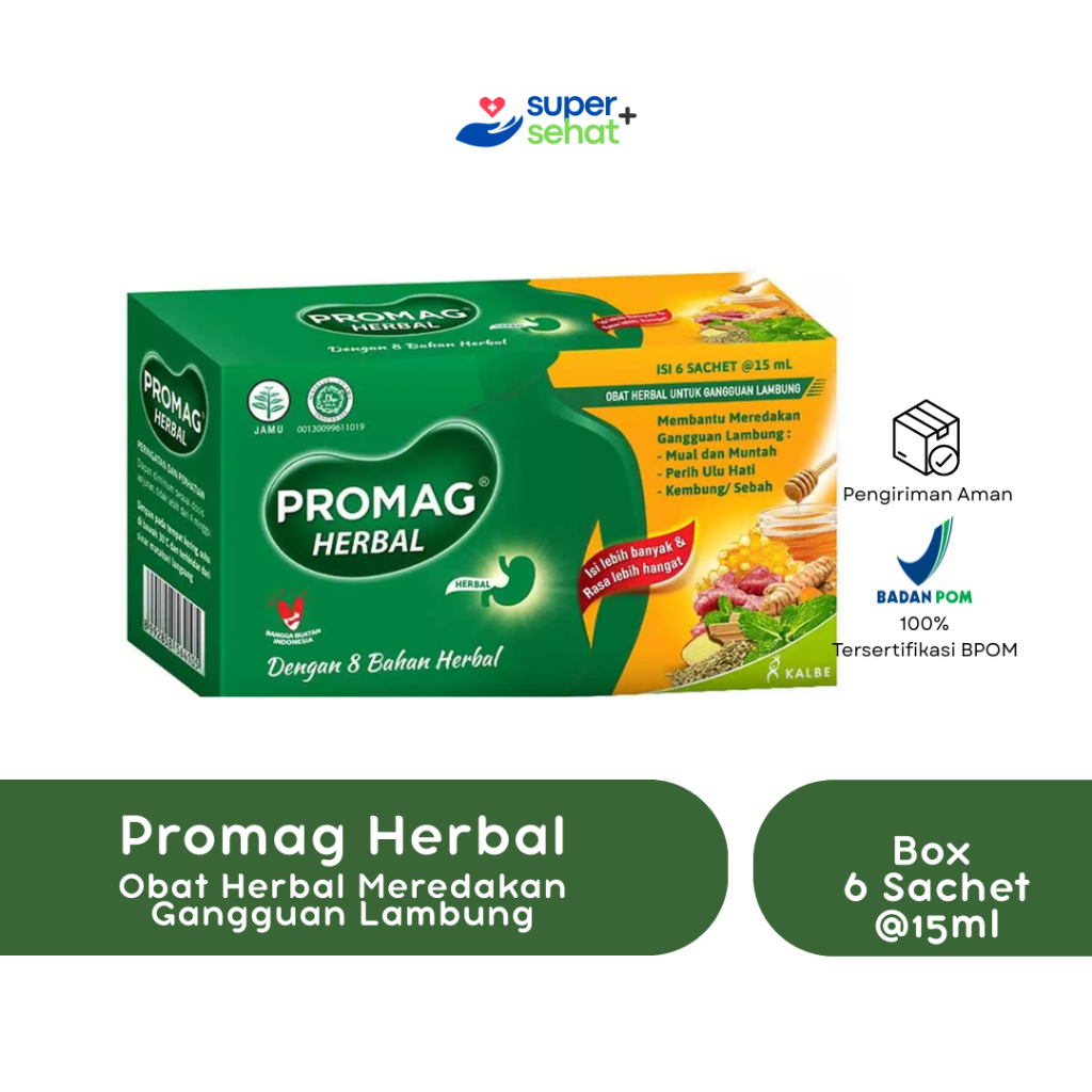 Promag Herbal Sirup Box Isi 6 Sachet - Obat Herbal Meredakan Gejala Lambung, GERD, Mual, Kembung dan