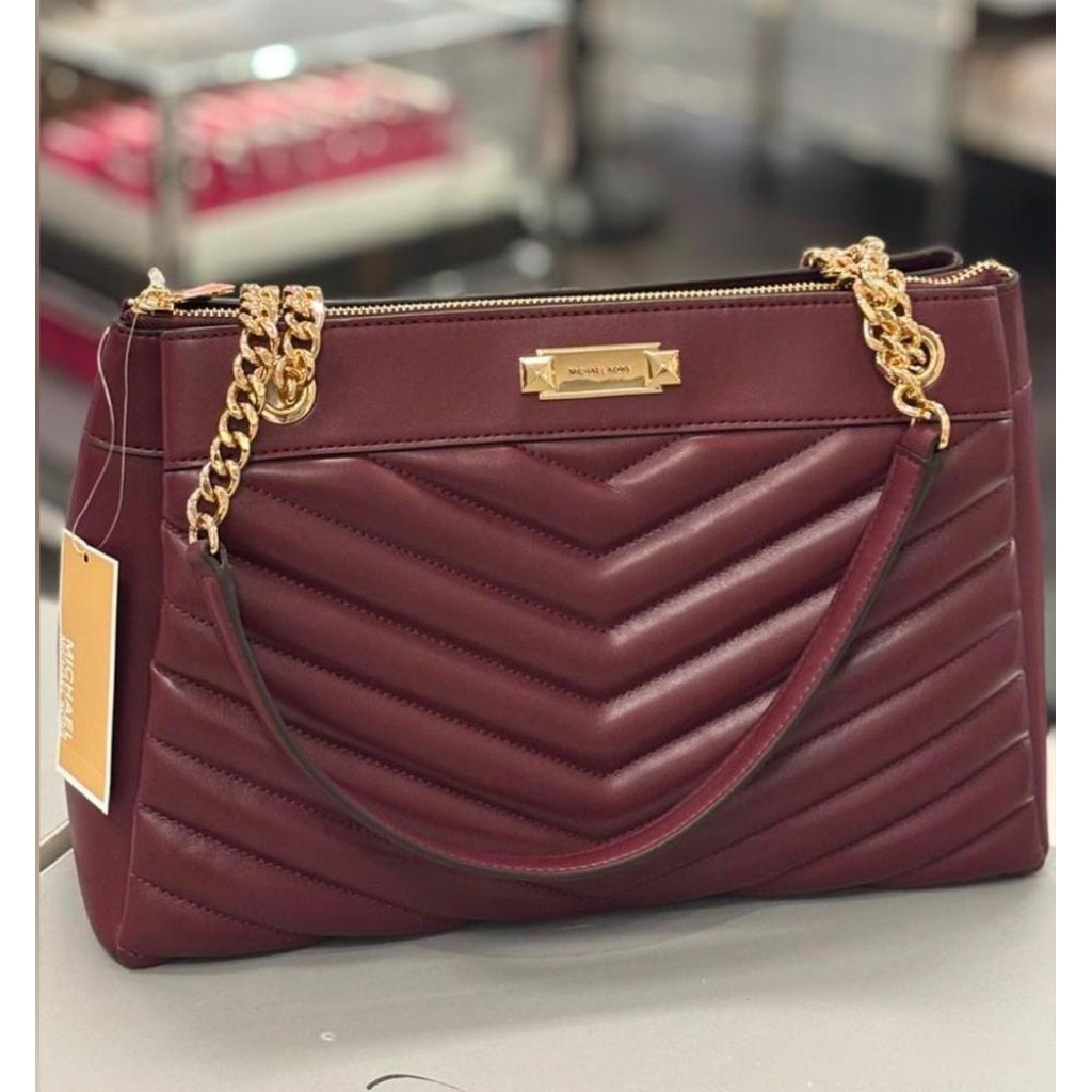 MK Whitney Quilted MD Chain Shoulder Tote In Oxblood n
