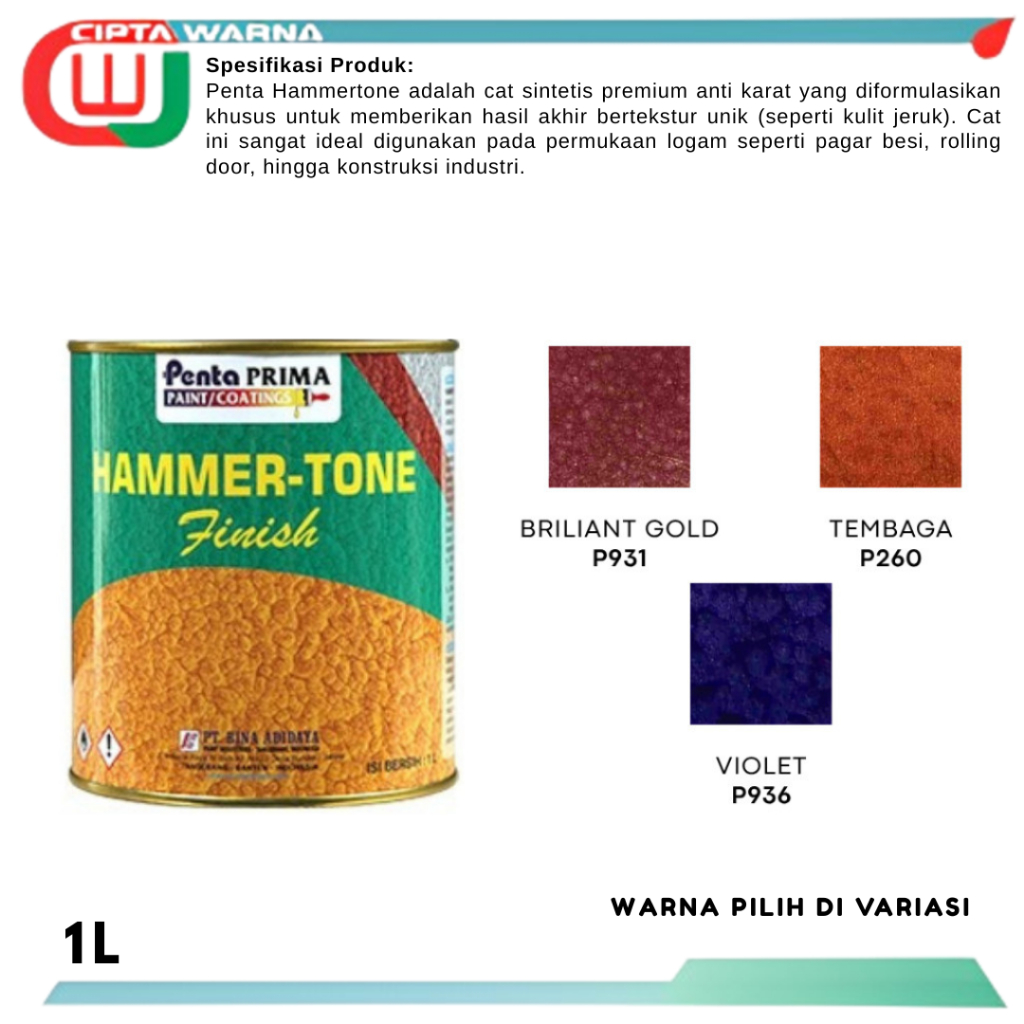 Penta Hammertone Cat Besi Rolling door Sintetis Cat Besi Anti Karat Kulit Jeruk  Logam warna khusus 