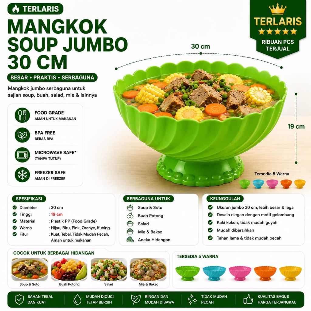 (PROMO)TERLARIS Tempat es buah besar | Mangkok soup es jumbo 30cm