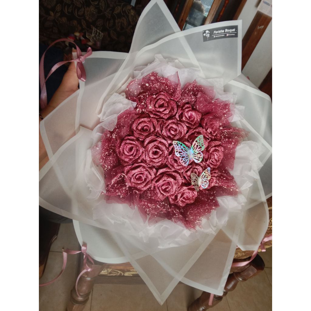 BUKET BUNGA PITA SATIN CUSTOM