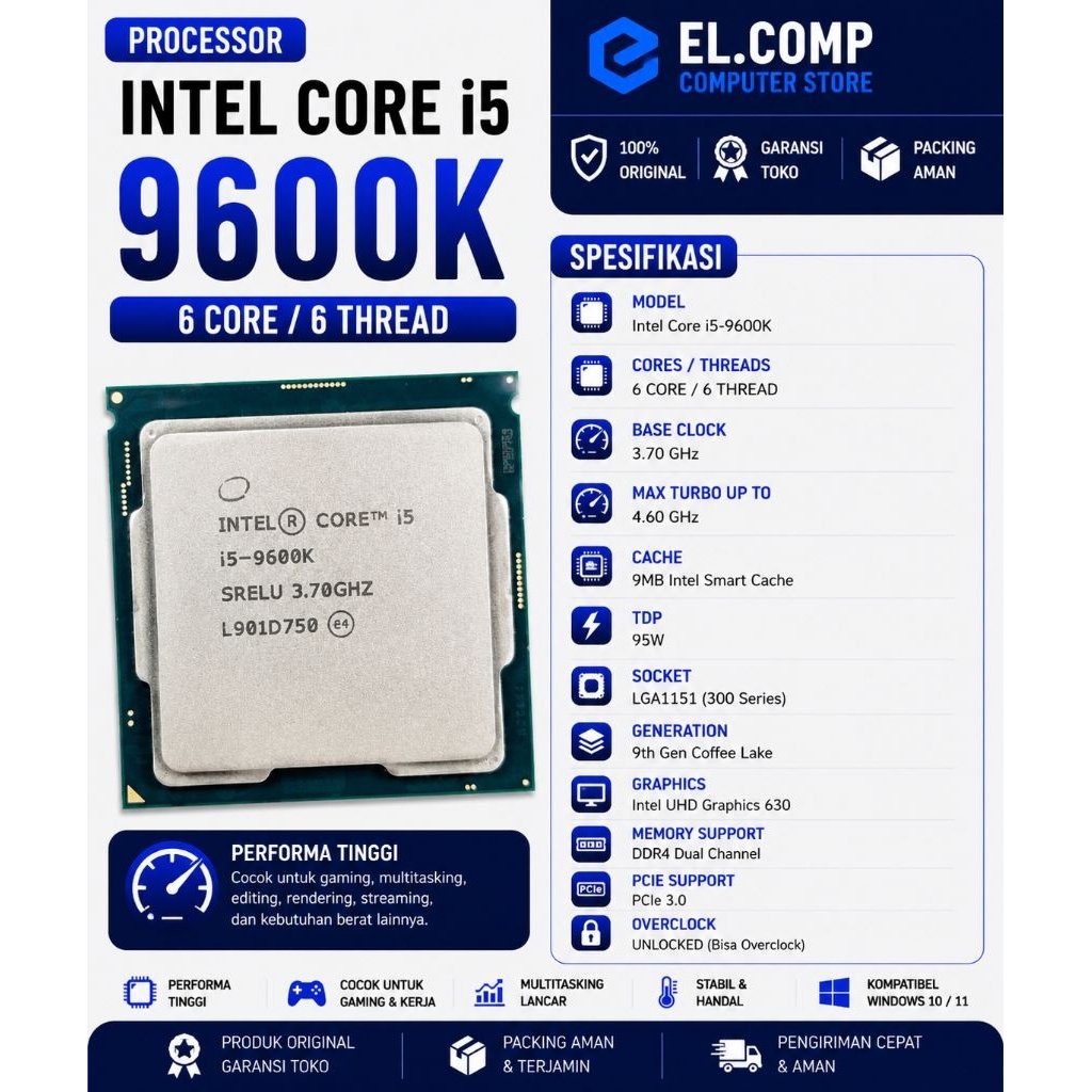 PROCESSOR INTEL CORE I5 9600K TRAY LGA 1151
