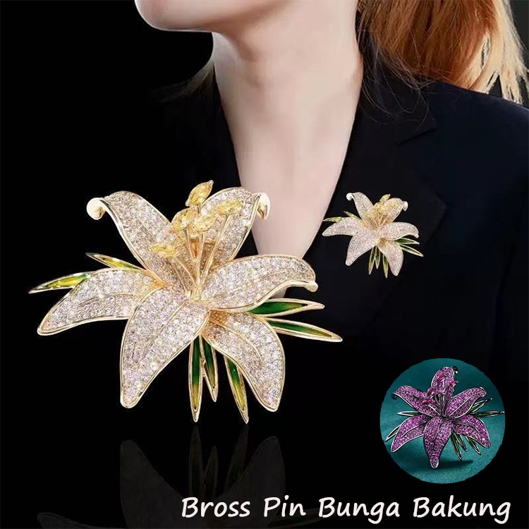 Bross Pin Bunga Bakung Putih Titanium Wanita Korea Mewah Besar Brooches /Pins