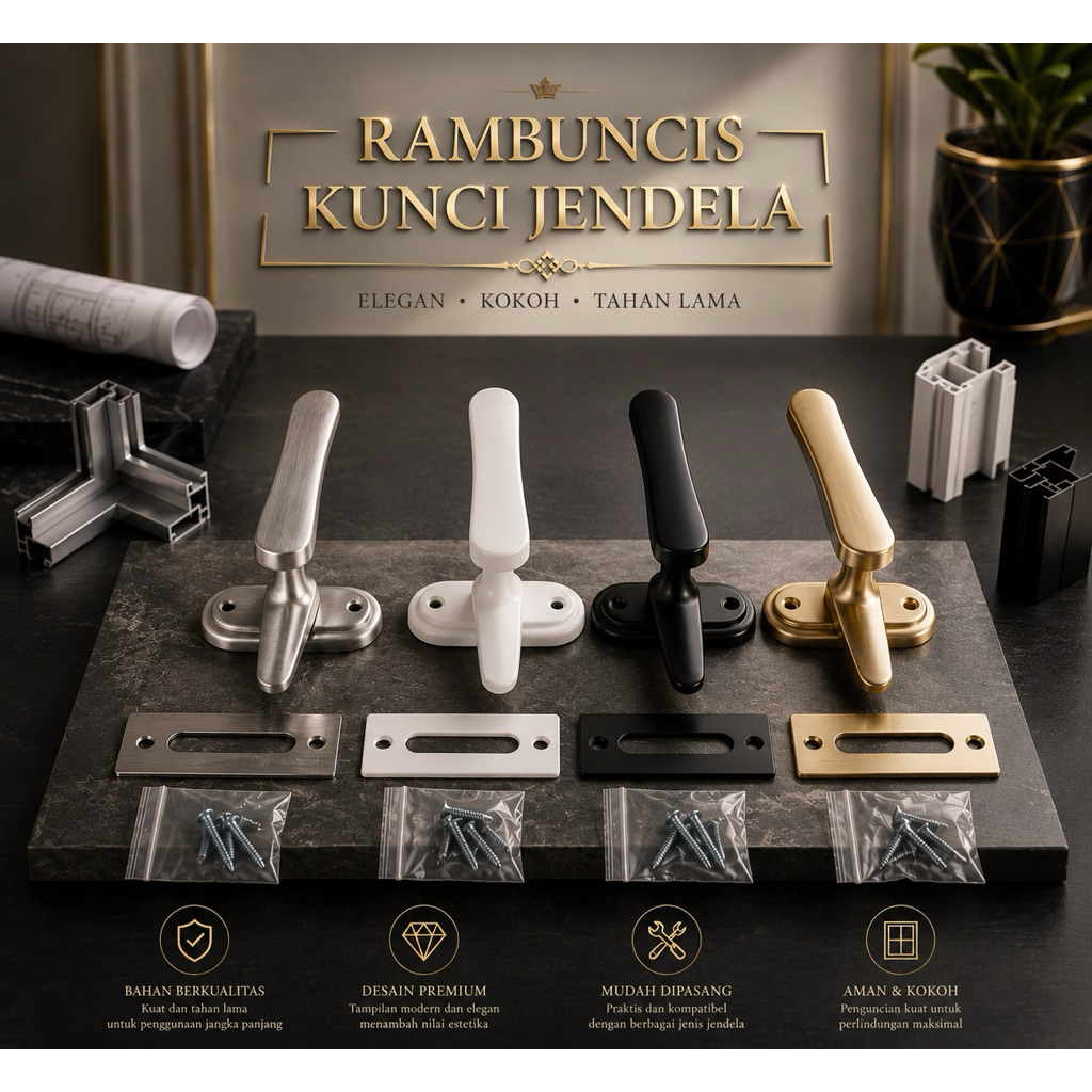Kunci Jendela Rambuncis Slot Grendel Jendela Aluminium Minimalis Modern