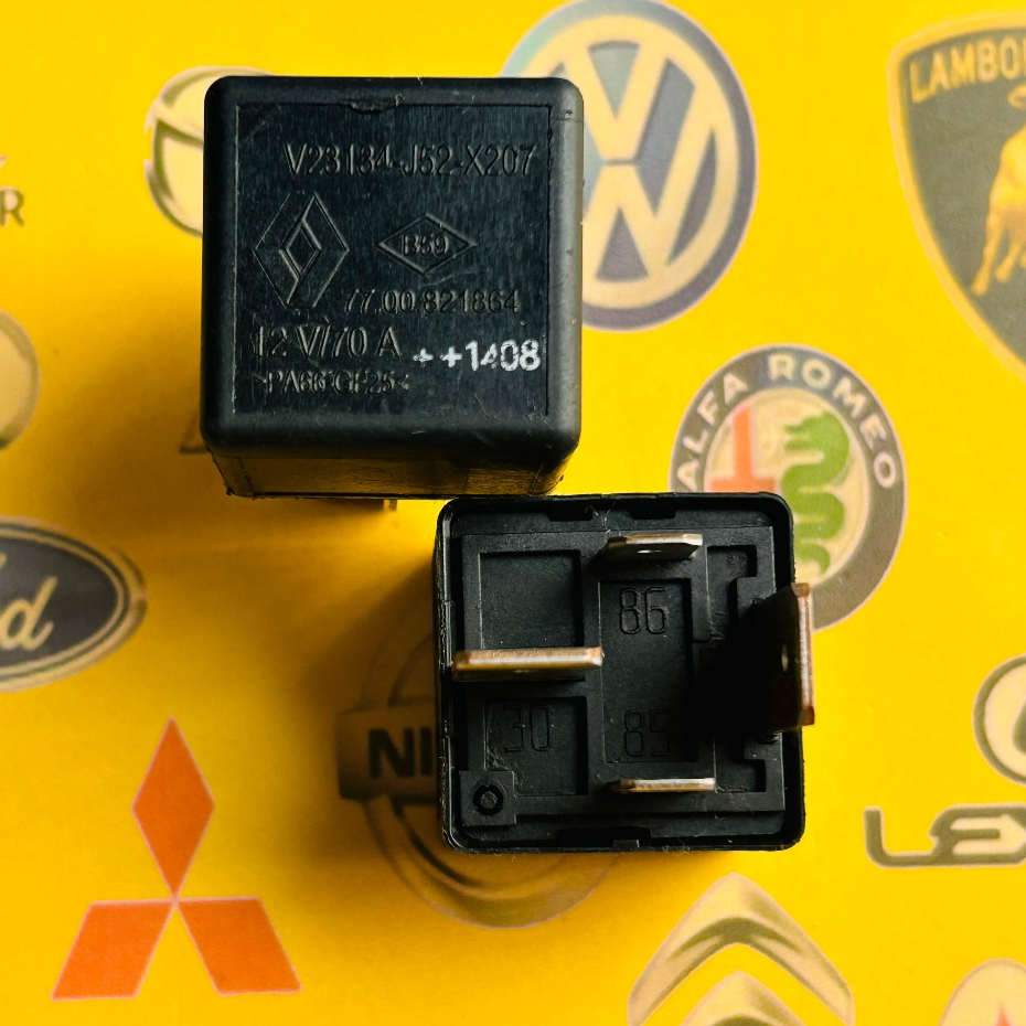 Relay Mobil Warna Hitam Renault Merk Tyco 12V 70A 4 Kaki Part No. V23134-J52-X207 ( ORI/ ASLI )