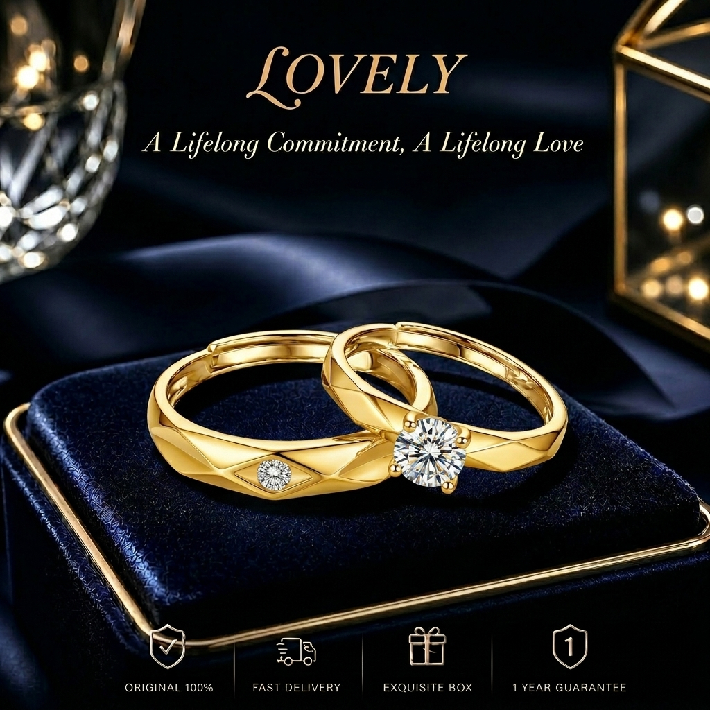 Cincin Couple Pasangan Perak Lapis Emas Anti Karat Pria Wanita  Cincin Palladium Cincin Titanium Ant