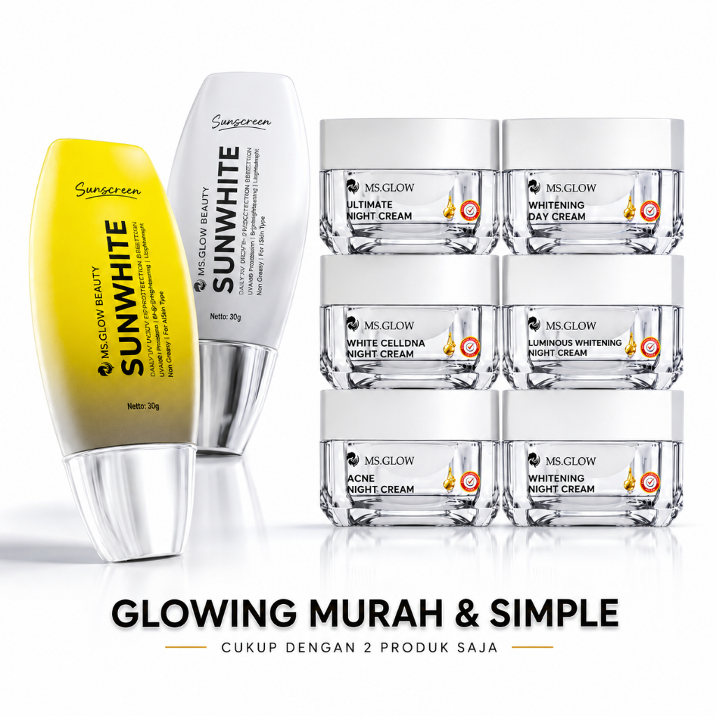 MS Glow Paket Bundling Day Cream & Night Cream Original Krim Siang Malam Pencerah Wajah Glowing BPOM