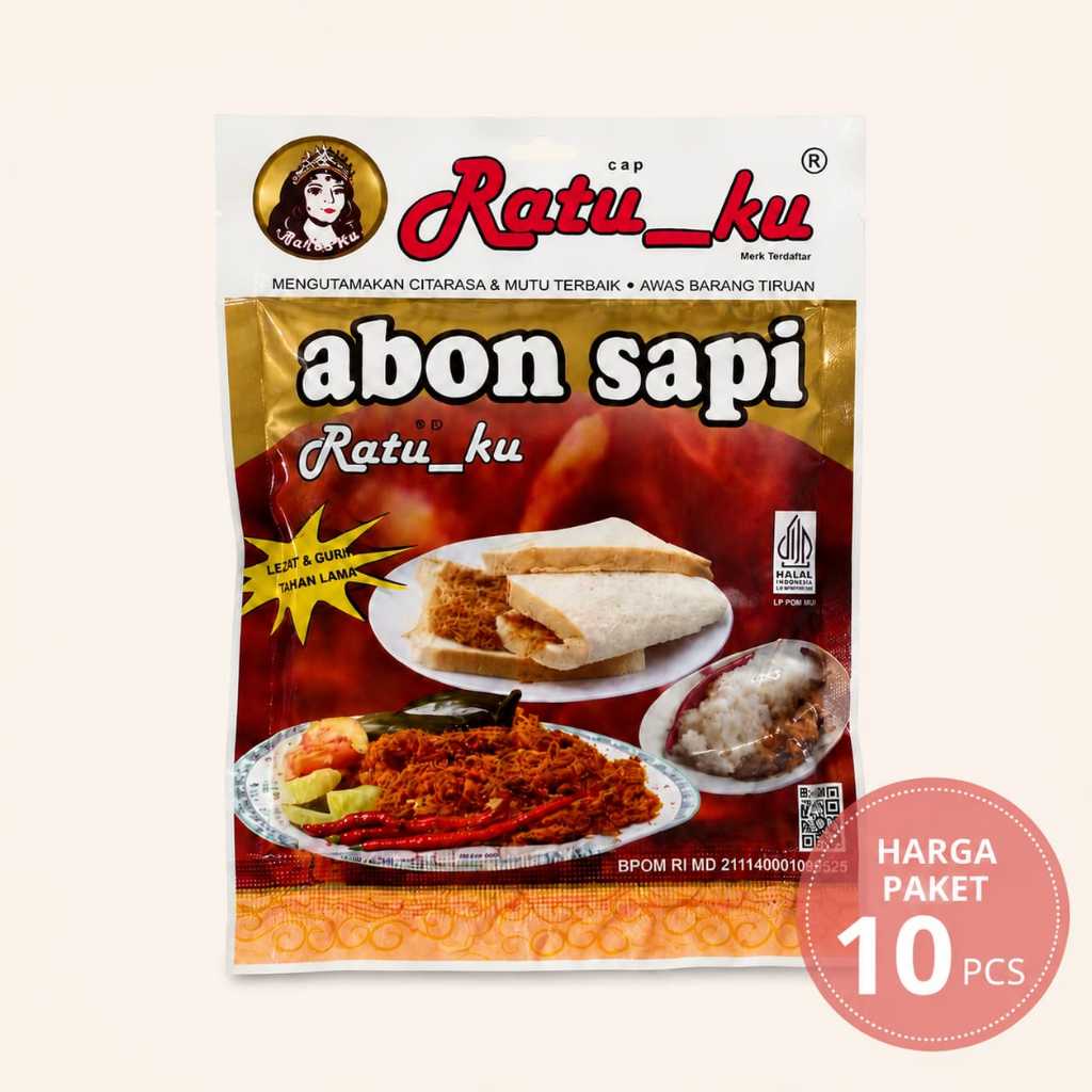 Abon Sapi RatuKu Ratu_Ku - 100gram - Rasa Original - Halal - Harga Paket Isi 10 pcs