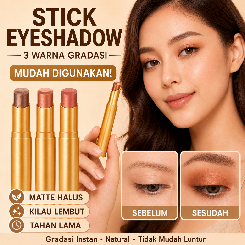 COD[Waterproof/Mudah Diaplikasikan] Stik Eyeshadow Tiga Warna Dengan Glitter Gradien / Stik Eyeshado