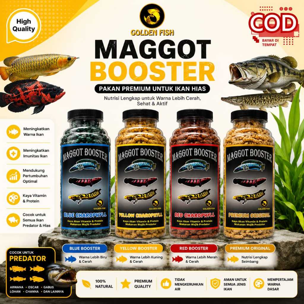 Pakan Ikan Predator Maggot Kering Grade S++ Premium Super Booster
