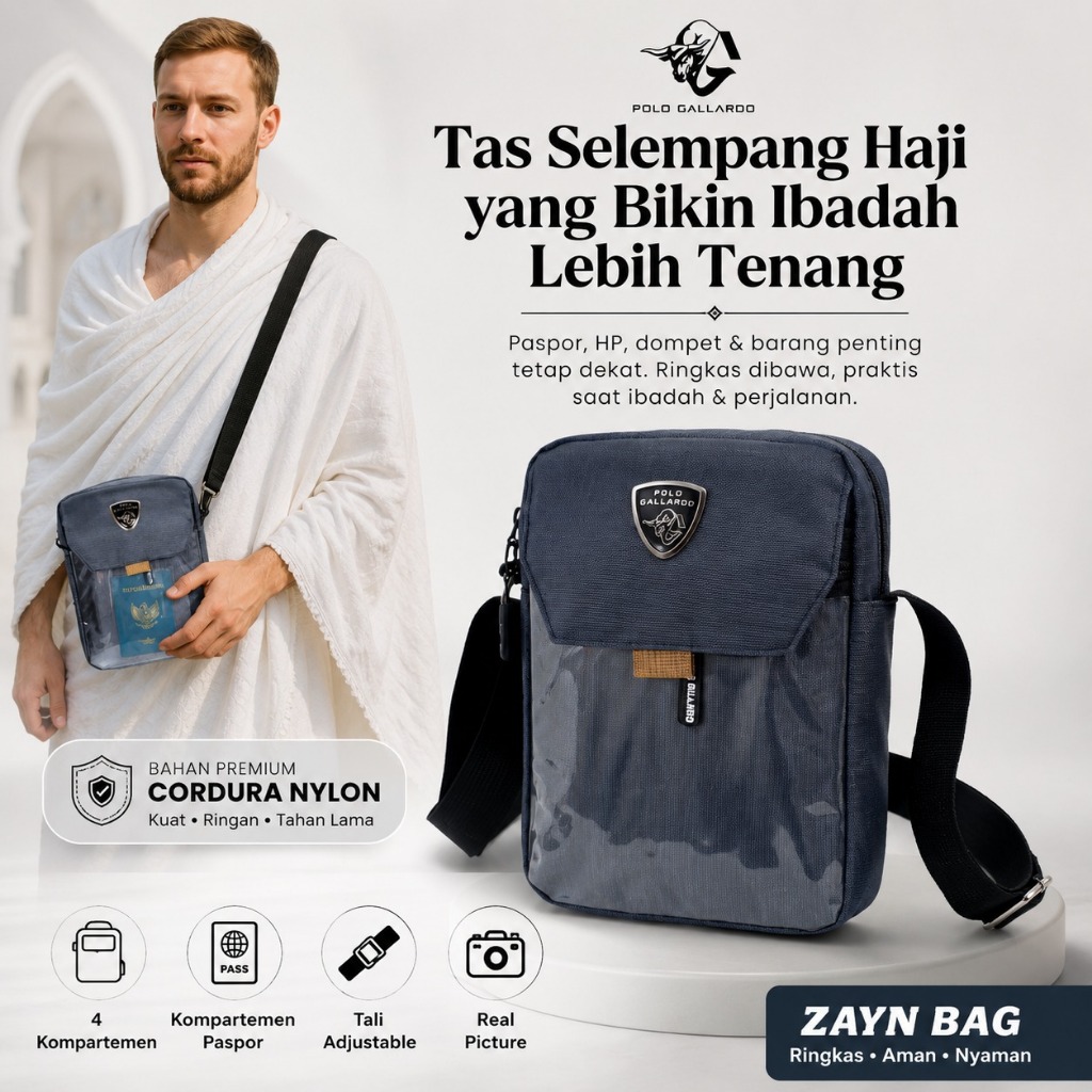 Polo Gallardo TSCN 06 Sling Bag Pria Tas Selempang Passport Haji Umroh Cordura Nylon