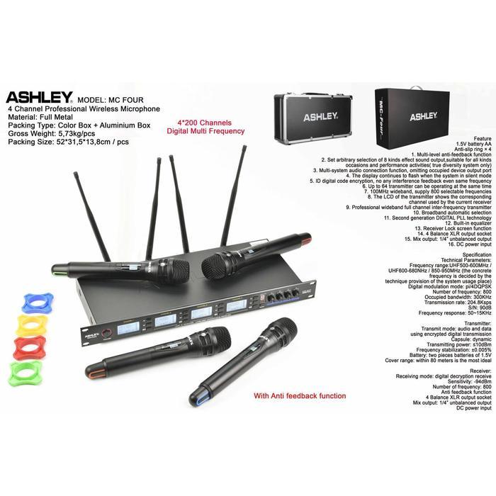 Mic Wireless Ashley MCfour / MC Four – Original – Garansi Resmi 4 Mic Pegang Handheld UHF Multi Chanel Bisa Ganti