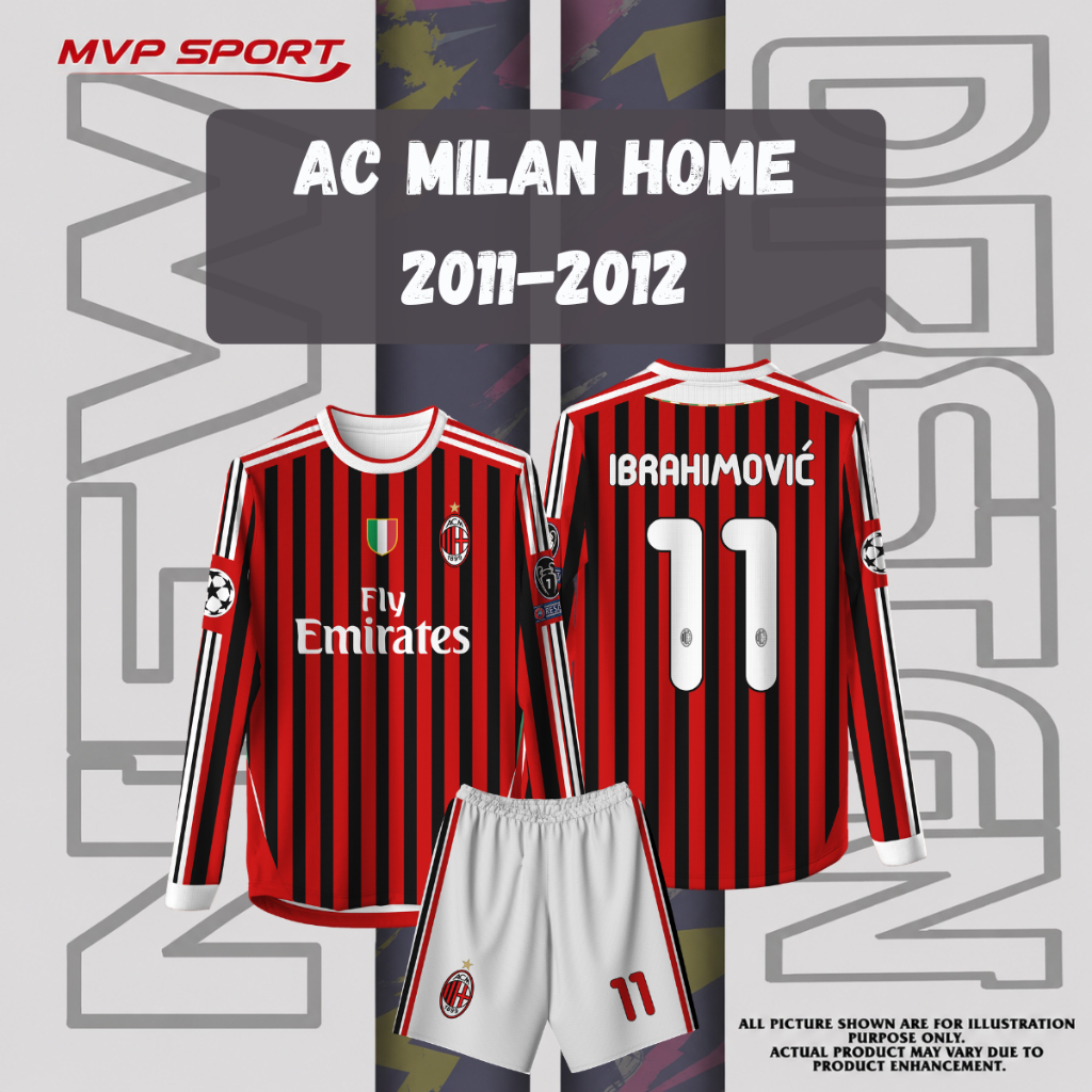 Jersey Bola AC MILAN HOME 2011-2012 Free custom nama dan nomor untuk dewasa dan anak anak Full Print