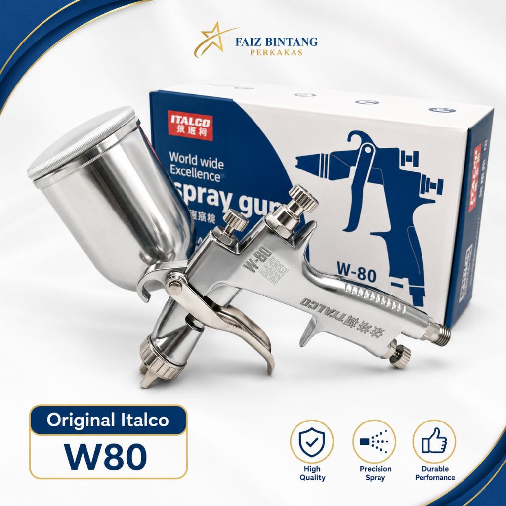 Spray Gun Italco W80 Original – Premium Top Cup Stainless | Nozzle Presisi Finishing Halus