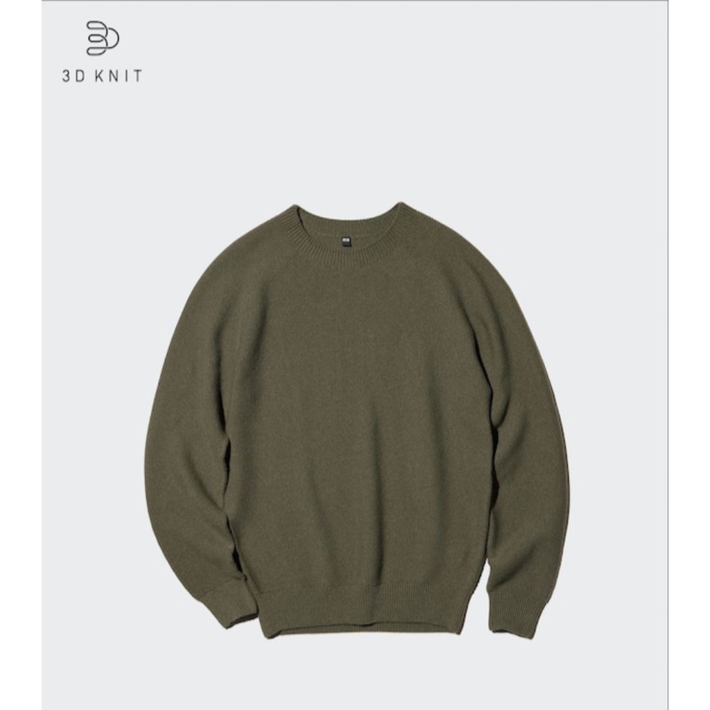 Uniqlo Washable 3D KNIT Seamless Crewneck Sweater size XL Olive/hijau army
