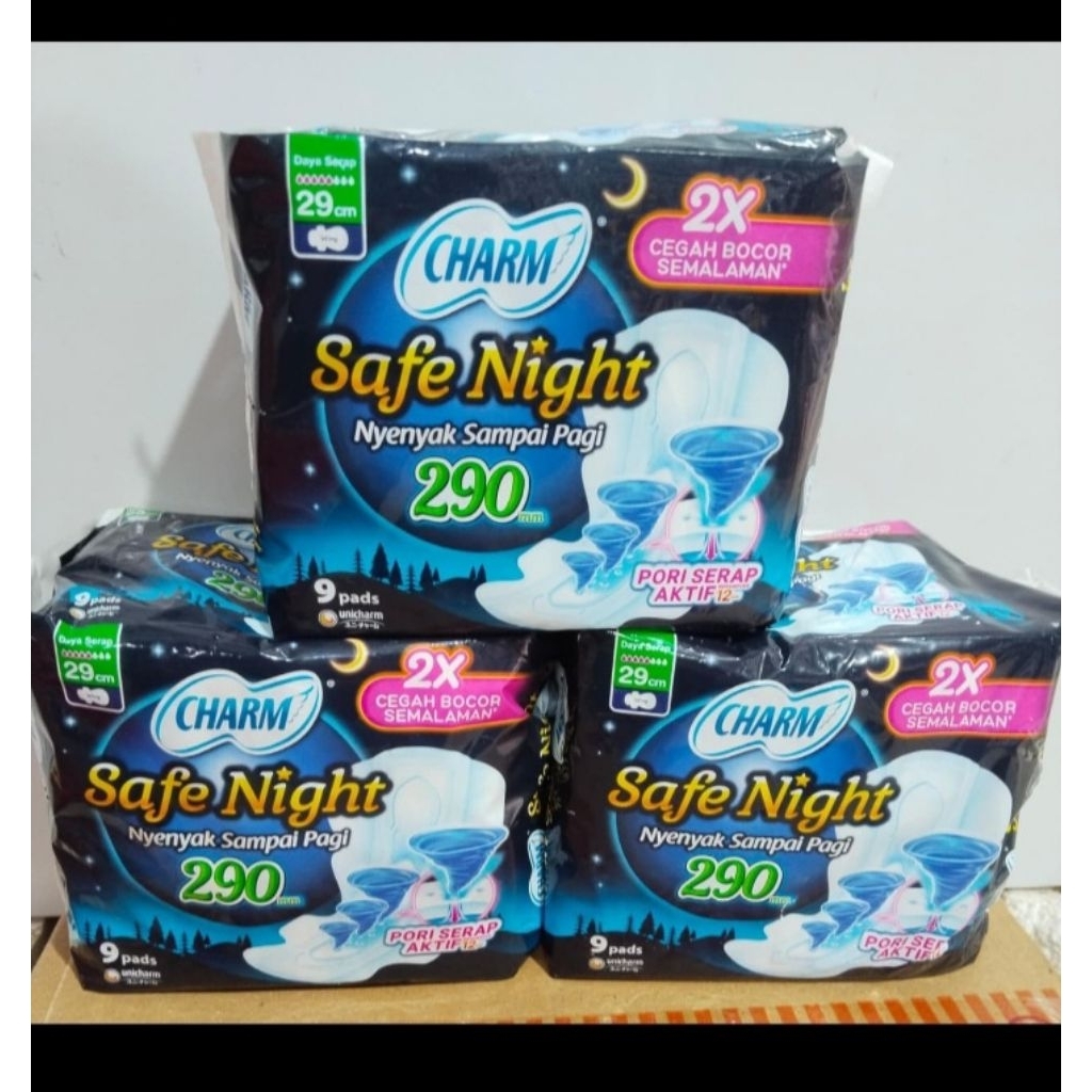 Pembalut Malam Charm Safe Night Wings 29cm dengan Sayap Fleksibel