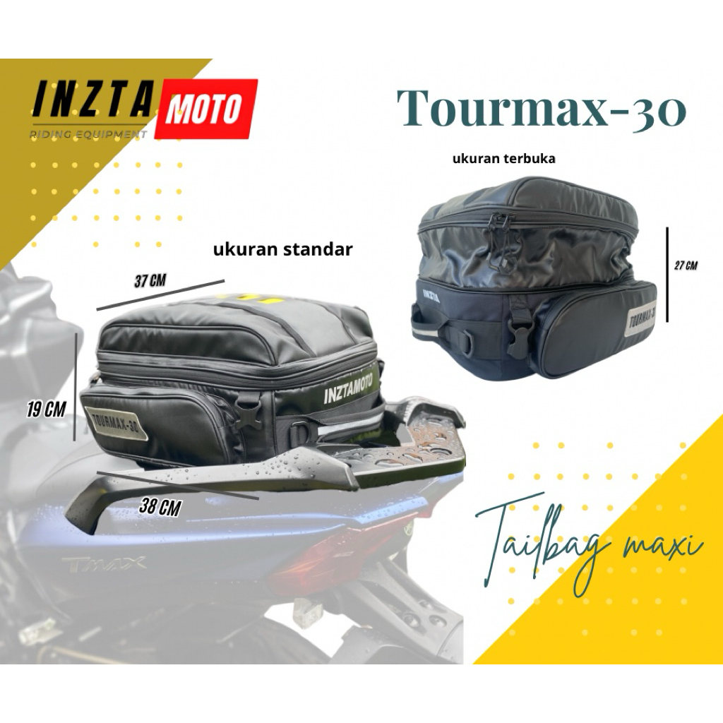 Tailbag Tourmax 30L, tas motor touring xmax, nmax, pcx dan sport, naked