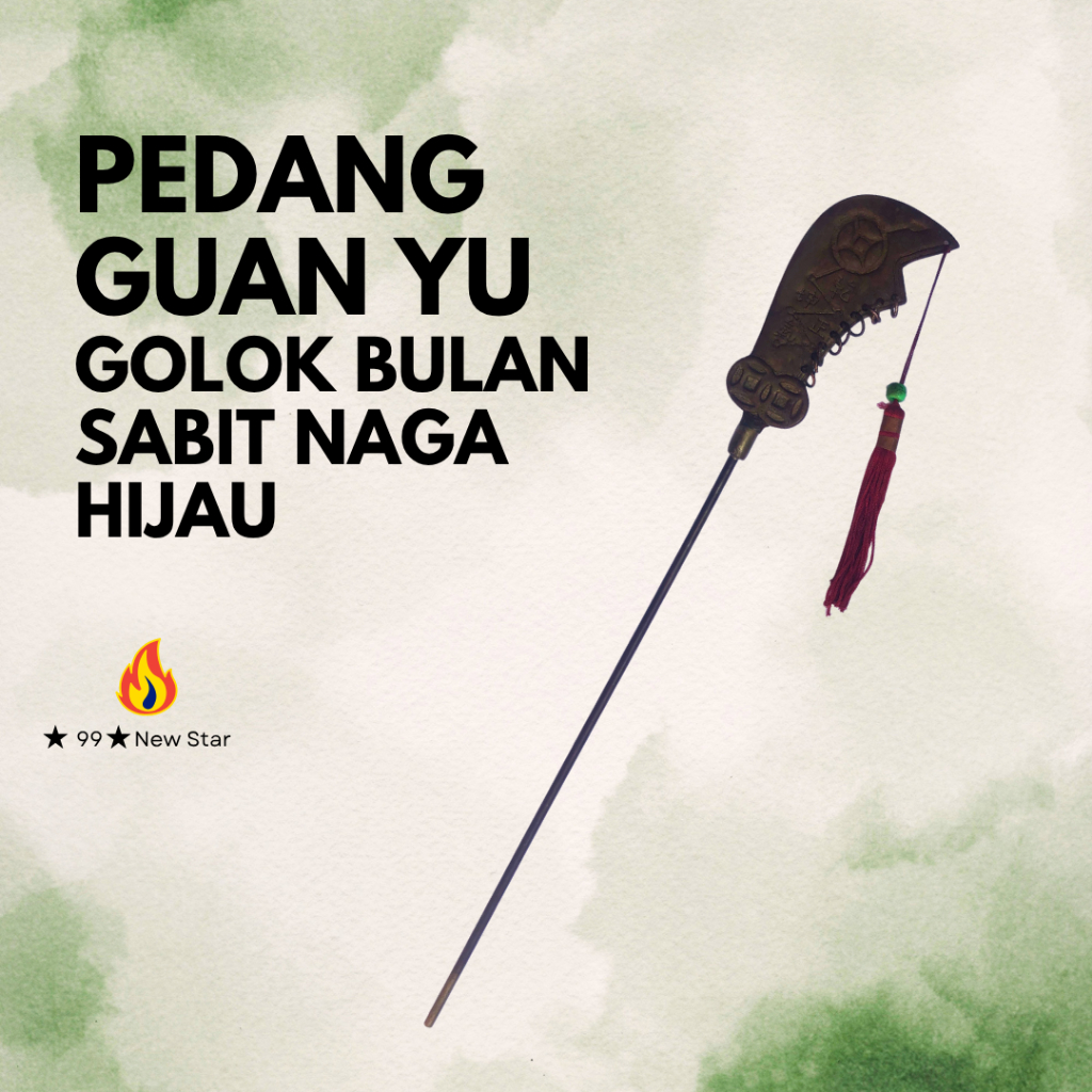 Pedang Kwan Yu/Kwan Kong/Guan Yu Pajangan Meja Golok Bulan Sabit Naga Hijau 41 cm