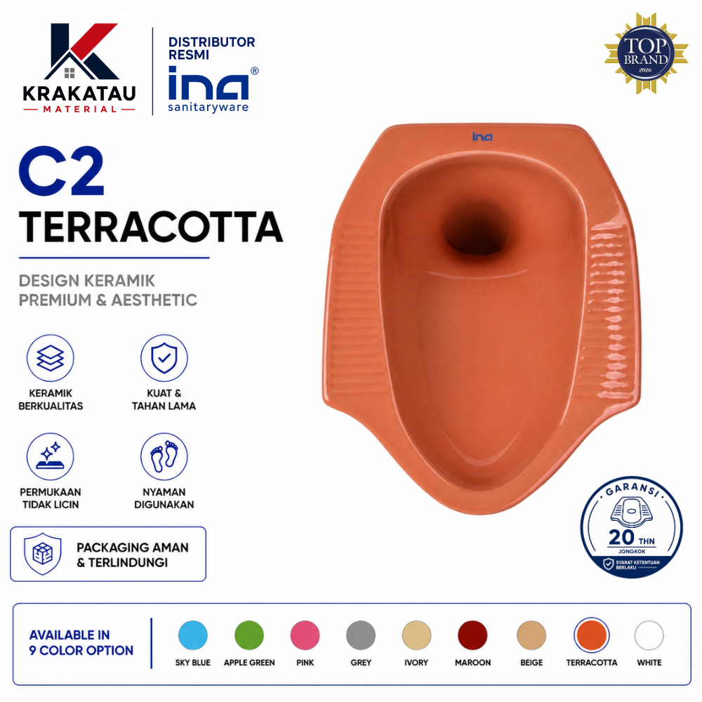 Ina Kloset Jongkok | Kloset Jongkok Flush | Distributor Resmi Ina | C2 Terakota - Krakatau Material