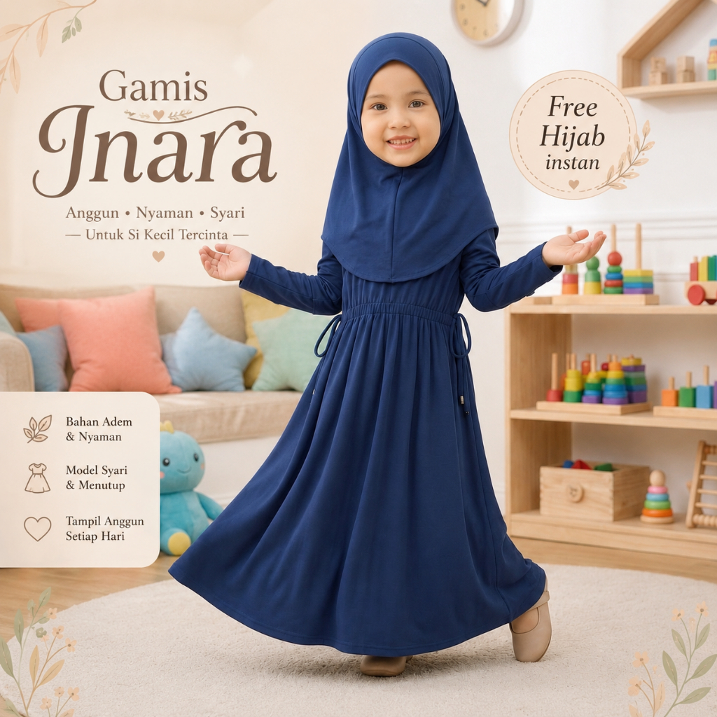 ZOTO KIDS - Abaya Anak Inara Muslim Modern Set Hijab Premium Cantik dan Nyaman - Abaya Anak Perempua