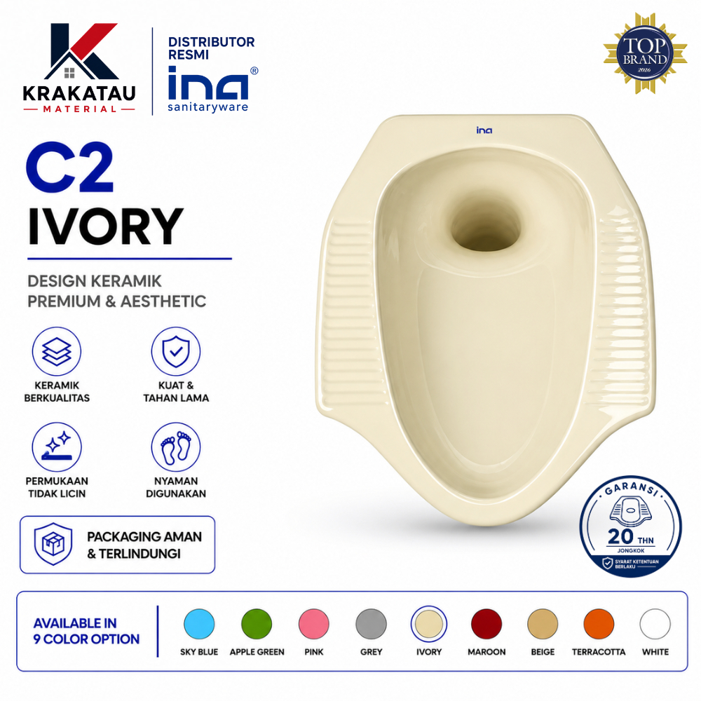 Kloset Ina Jongkok | Kloset Duduk | Distributor Resmi Ina | C2 Ivory - Krakatau Material