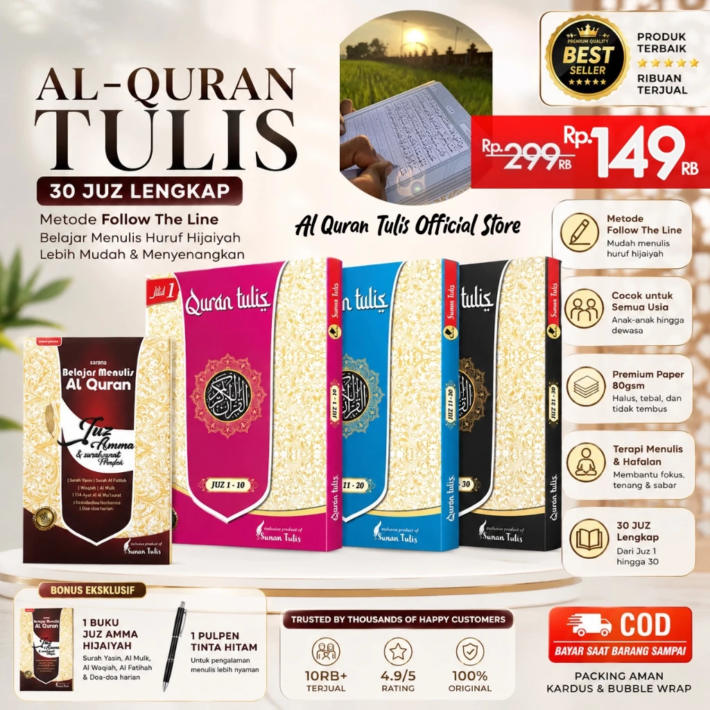 AL QURAN TULIS SENDIRI – BUKU BELAJAR MENULIS AL QURAN | METODE TRACE QURAN WRITING JILID 1 2 3 & JU