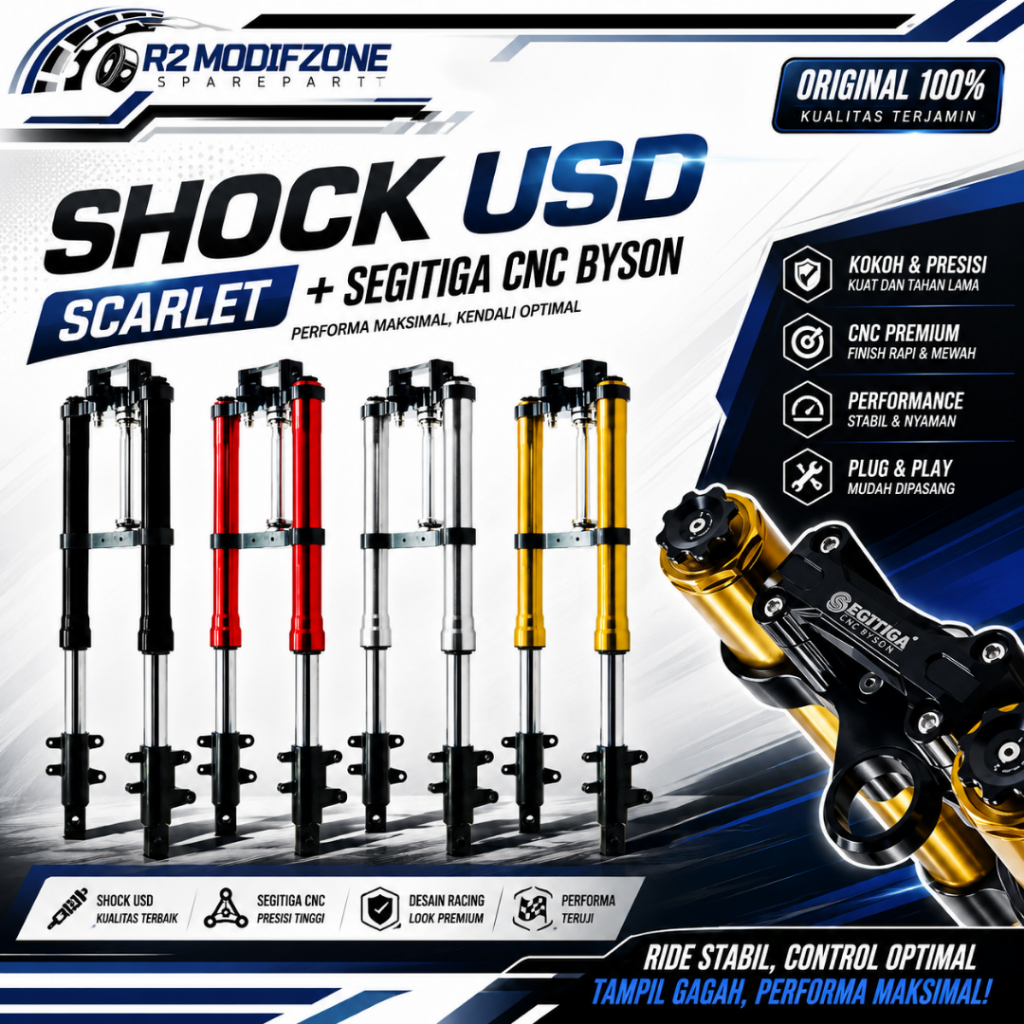 Shock Upside Down Skok Depan USD + Segitiga Byson CNC "Original Scarlet"