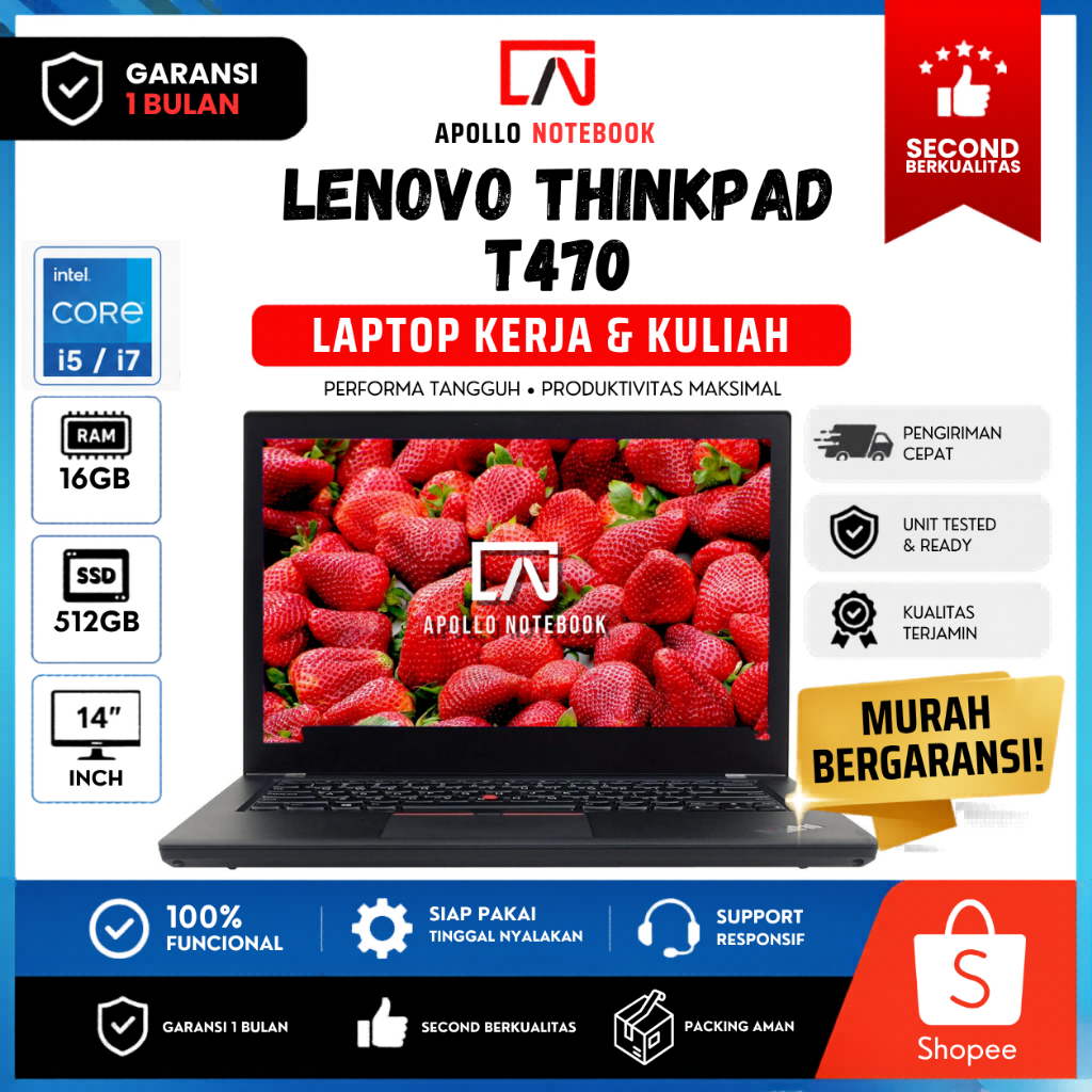 Laptop Kerja / Kuliah Lenovo Thinkpad T470 T470s i5/i7 | SSD 512GB | Second Murah Bergaransi