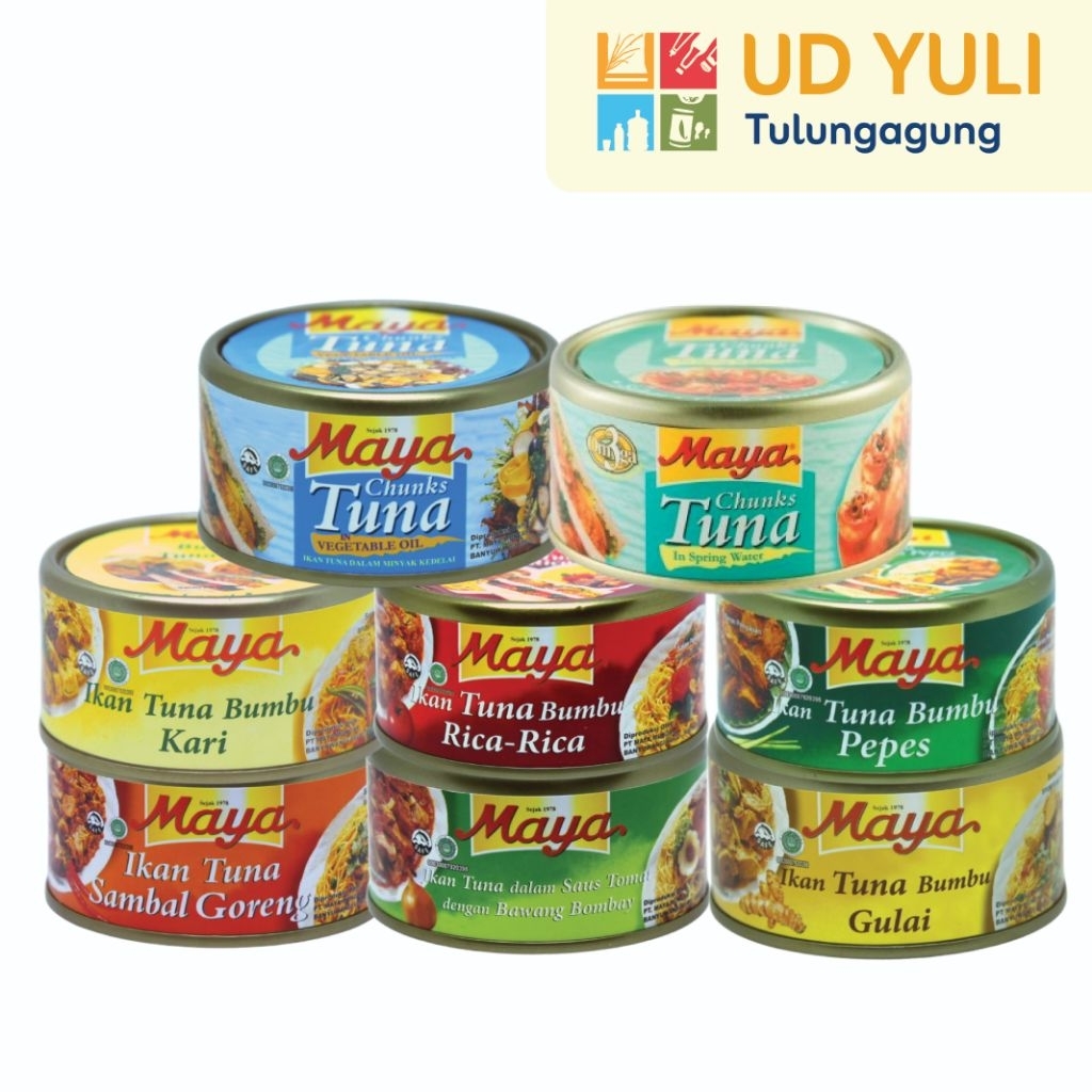 MAYA Ikan Tuna 185GR KALENG - All Varian  Pepes | Gulai | Sambal Goreng | Rica-Rica | Bombay | Veget