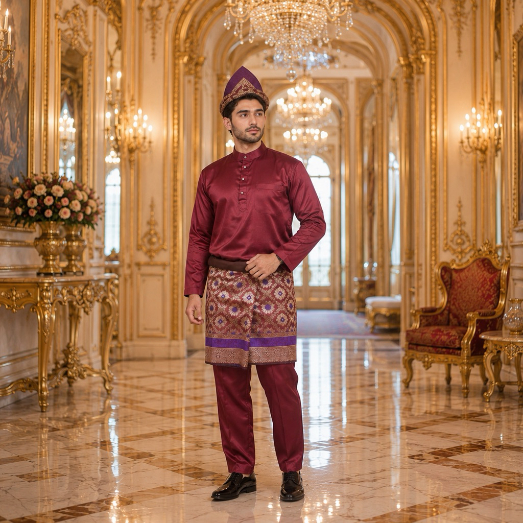 ONE SET SETELAN MELAYU PRIA TELUK BELANGE CEKEK MUSANG PAKAIAN MUSLIM KOKO COWOK ADAT MELAYU
