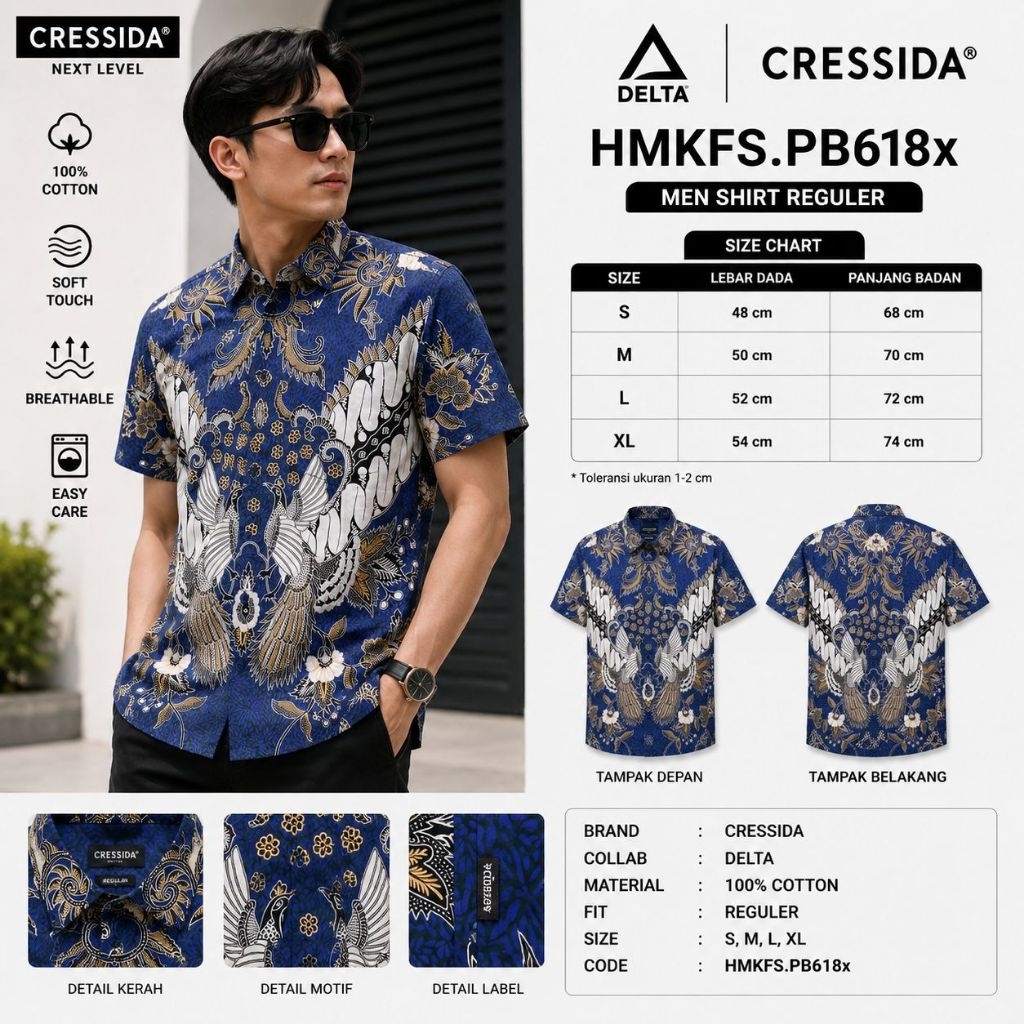 Kemeja Batik CRESSIDA Original Slimfit || Batik Slim Fit Short Sleeves CRESSIDA || CRD003