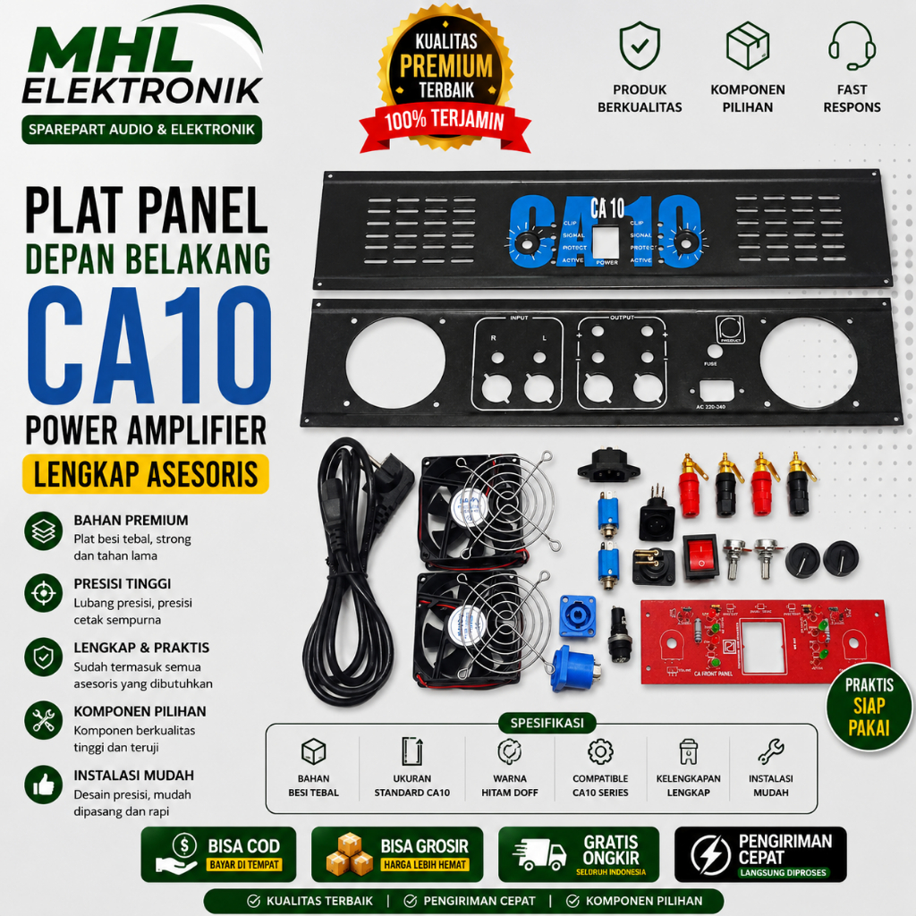 Plat Panel Depan Belakang CA10 Power Amplifier Stereo LENGKAP ASESORIS SEPERTI GAMBAR