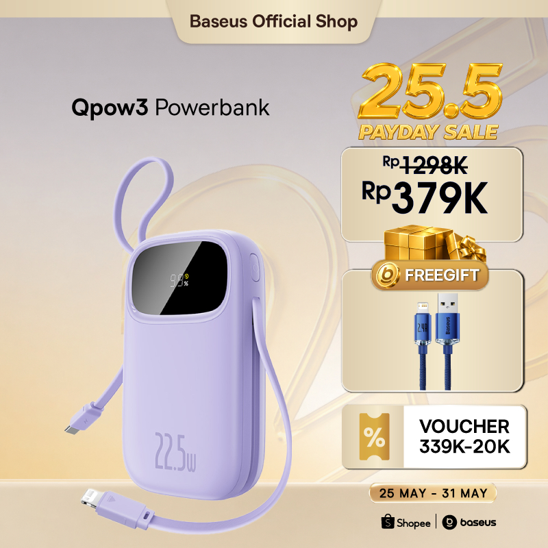 Baseus Power Bank EnerFill FC31 Qpow3 10000mAh 22,5W Fast Charging Powerbank Dual Cable With CCC