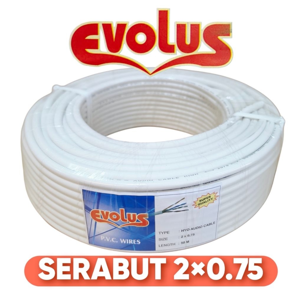 Evolus kabel audio Kabel Listrik 1 rol serabut tembaga asli 2x0,75