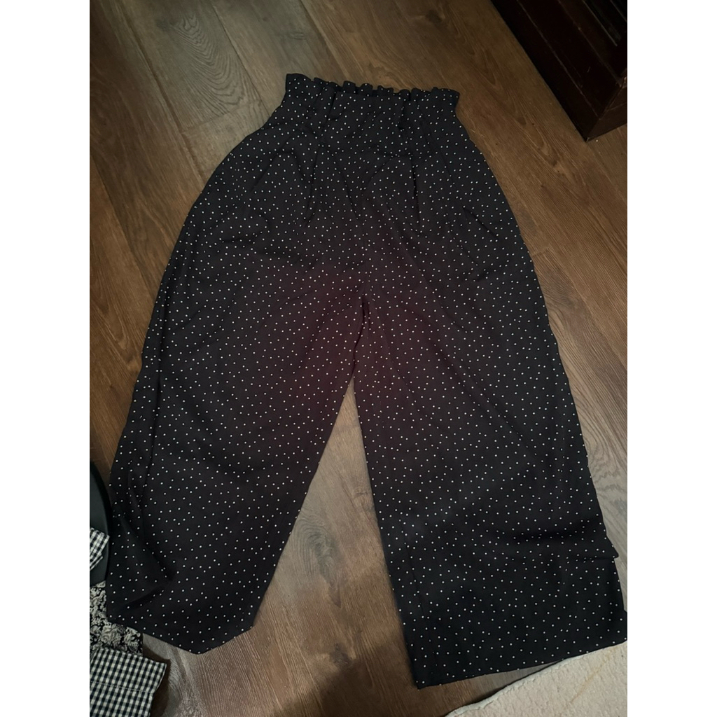 Celana panjang pants trouser kulot polkadot hitam putih