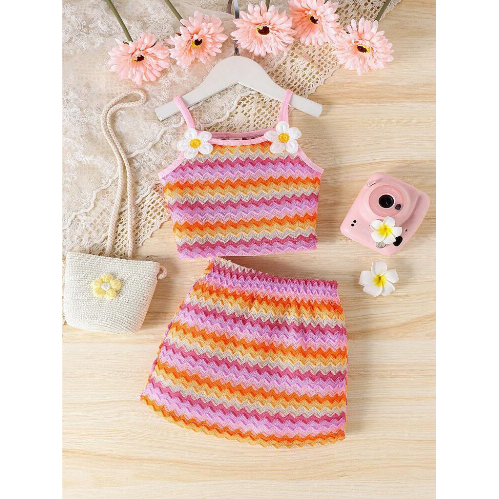 One set sets setelan Shein Kids beach wear girl anak perempuan atasan bawahan rok baju pantai floral