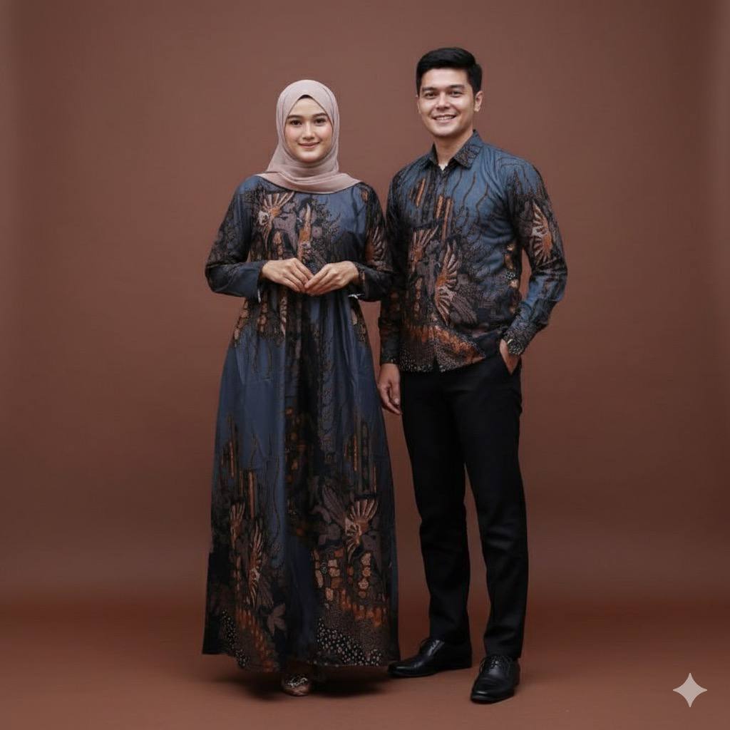 Batik couple - baju batik keluarga moderen gamis wanita kemeja lengan panjang terlaris standart jumb