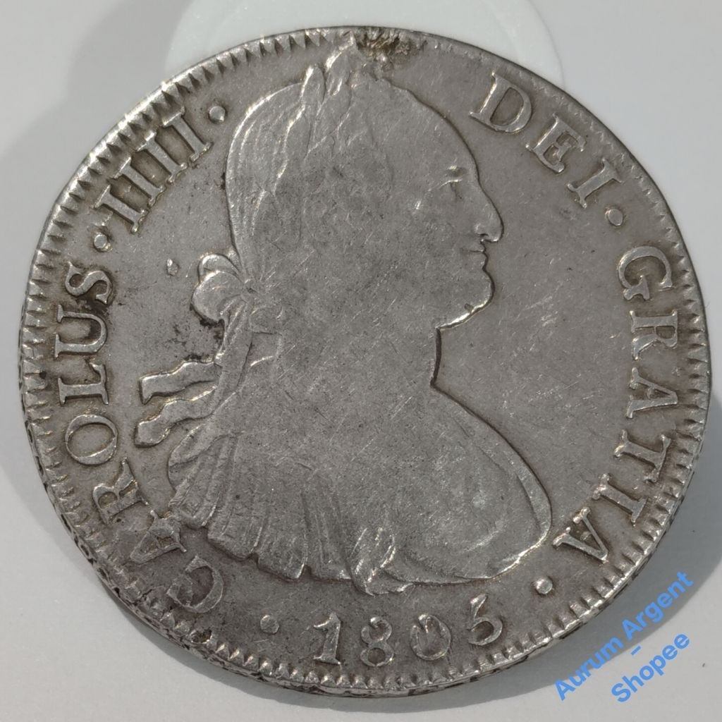 G.2-- 1 PC KOIN PERAK KUNO ASLI OM.8R.T.H CAROLUS IIII TH 1805. -- SILVER COIN --