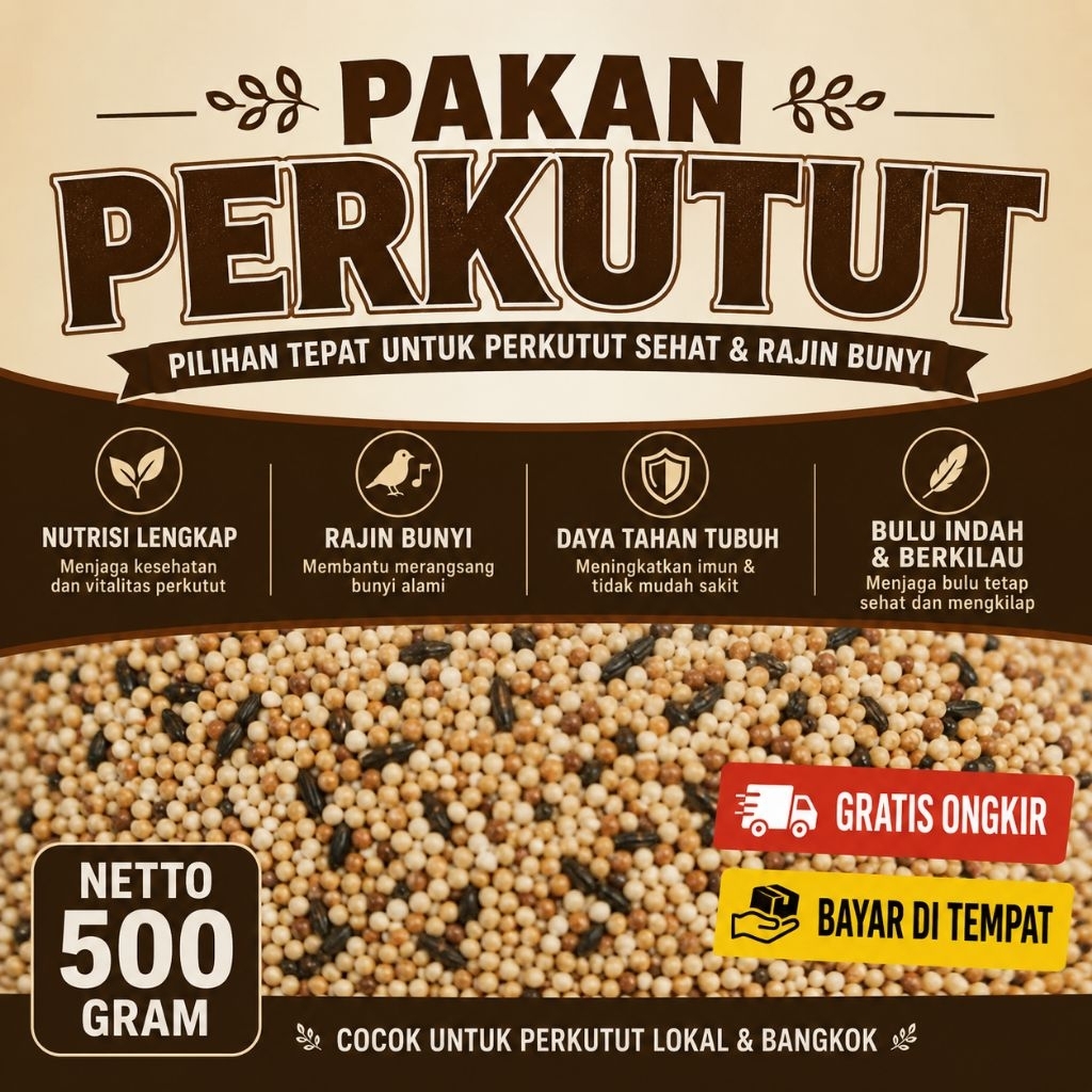 500GRAM PAKAN PERKUTUT MAKANAN BURUNG PERKUTUT 1KG MILET PUTIH CAMPUR KETAN HITAM PAKAN KUTUT GACOR