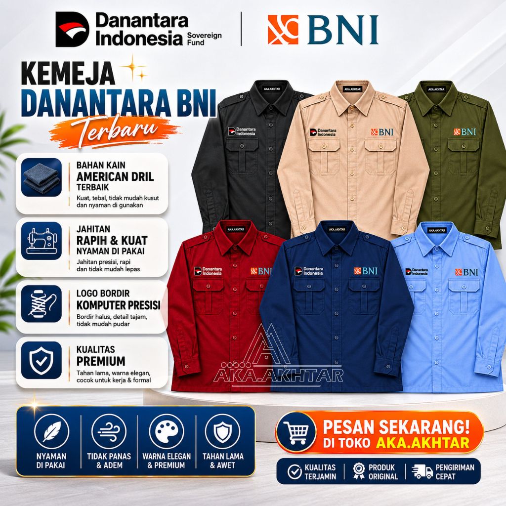 BNI | KEMEJA BNI LENGAN PANJANG FULL BORDIR | KEMEJA DANANTARA BNI LENGAN PANJANG | KEMEJA BNI MODEL