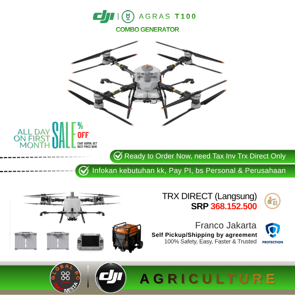 DJI Agras T100 Combo Generator Drone Penyemprotan Pertanian Perkebunan