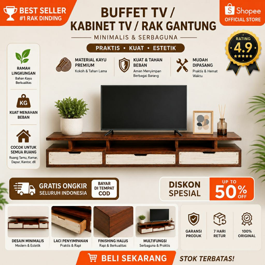Meja tv gantung minimalis kabinet tv