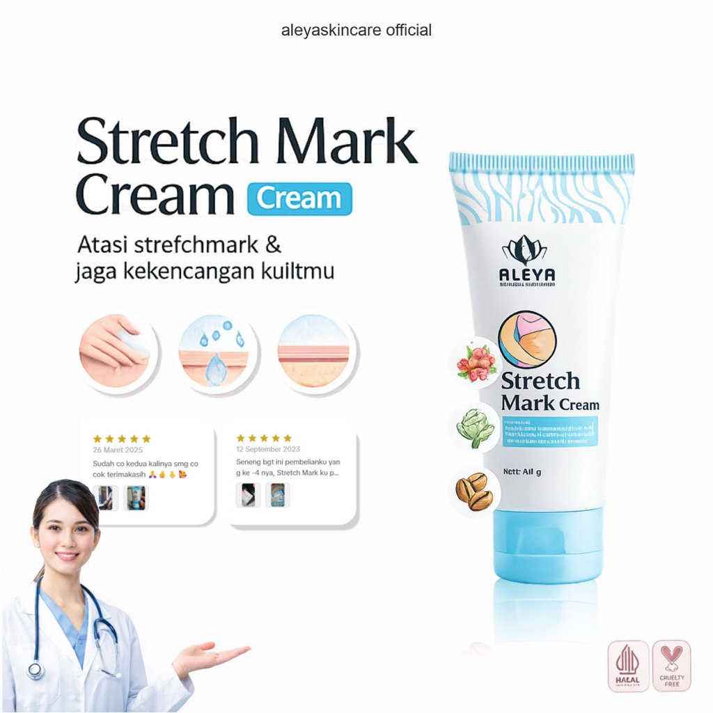GSK - Aleya Krim Anti Stretch Mark - Menyamarkan Stretch Mark, Melembabkan, Aman untuk Bumil & Busui