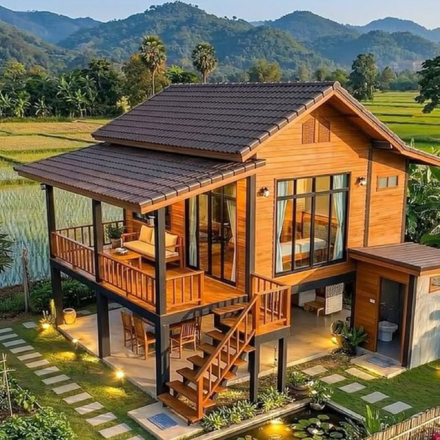 Rumah Kayu Panggung Modern Minimalis (2 Lantai Eksekutif)
