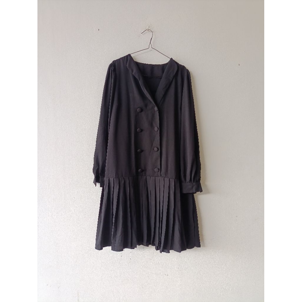 Black Dress Tunik Plisket Ruffle Lucu Elegan Unik Simple Premium Tunik Tebal Berat Jumbo Oversize