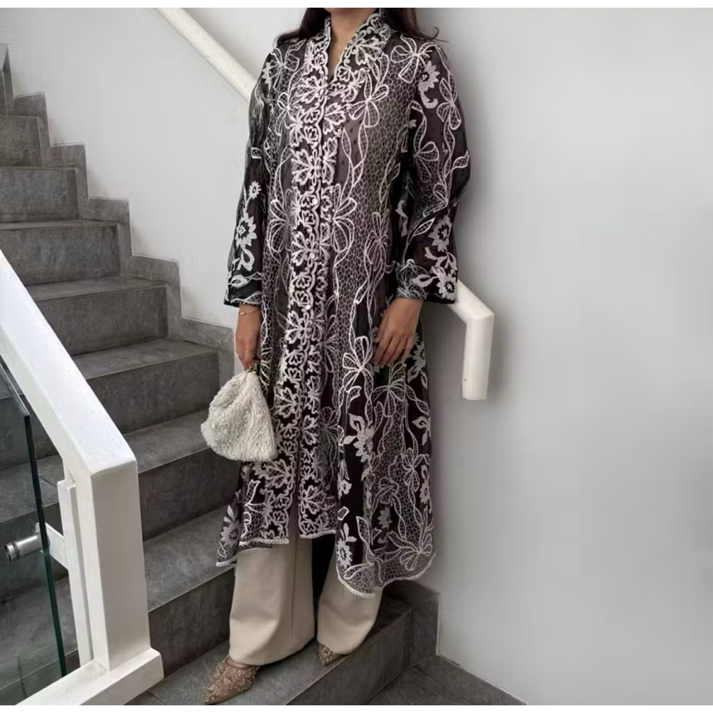 Nabo -Londiar Aurora / Outer Brokat Mewah / Long Outer Lace Kondangan Premium / Dress Lebaran / Tuni