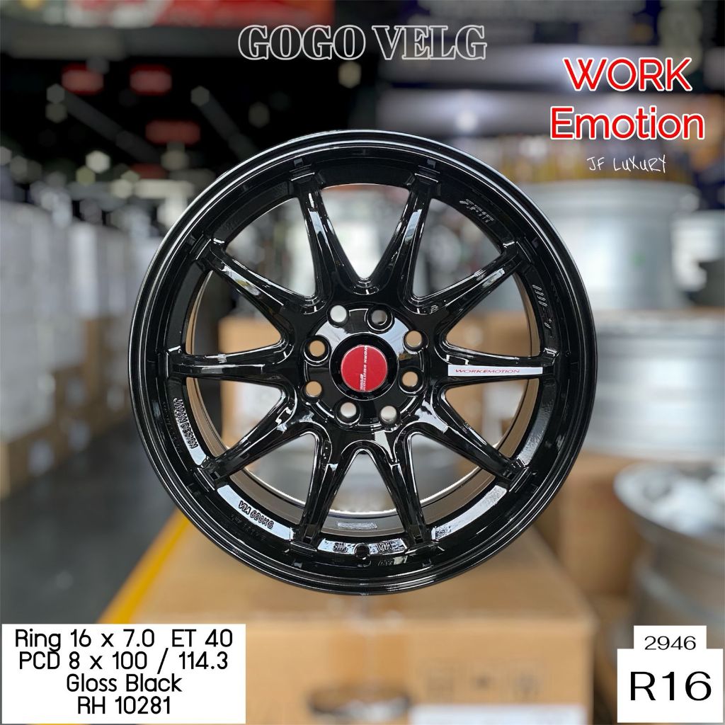 Velg Mobil R16 Work Emotion PCD 8X100/114,3 lebar 7 ET 40 Gloss Black Yaris Jazz Swift Vios  Ring 16