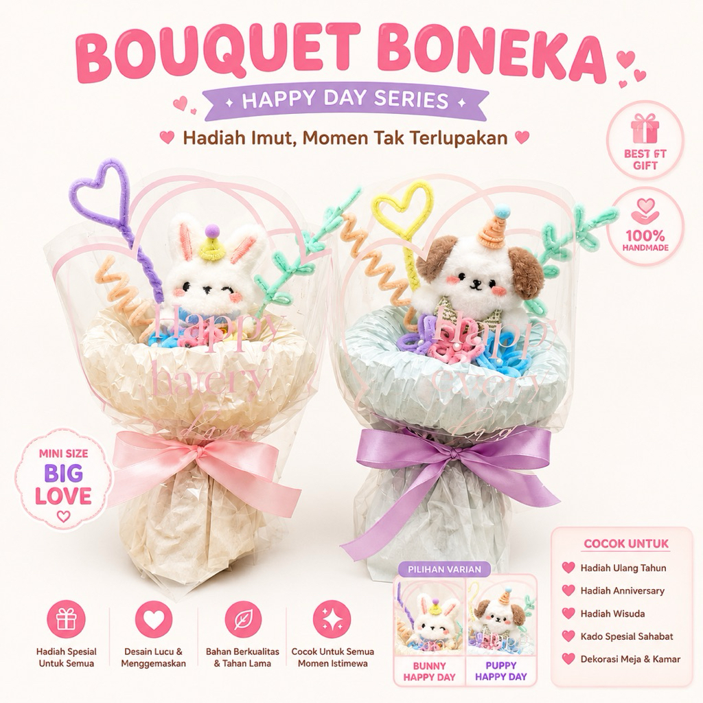 Buket Bunga Boneka Wisuda Lucu | Graduation Gift TK SD SMP SMA Kuliah | Hadiah Kelulusan Unik Aesthe