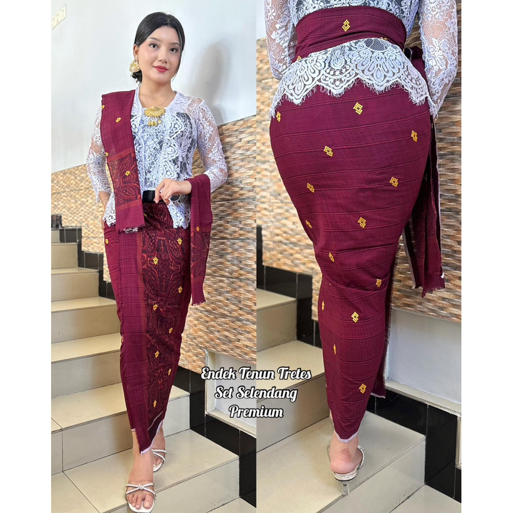 Kamen endek tretes full tabur emas set selendang / set selendang /  kamen setselendang / kamen set s