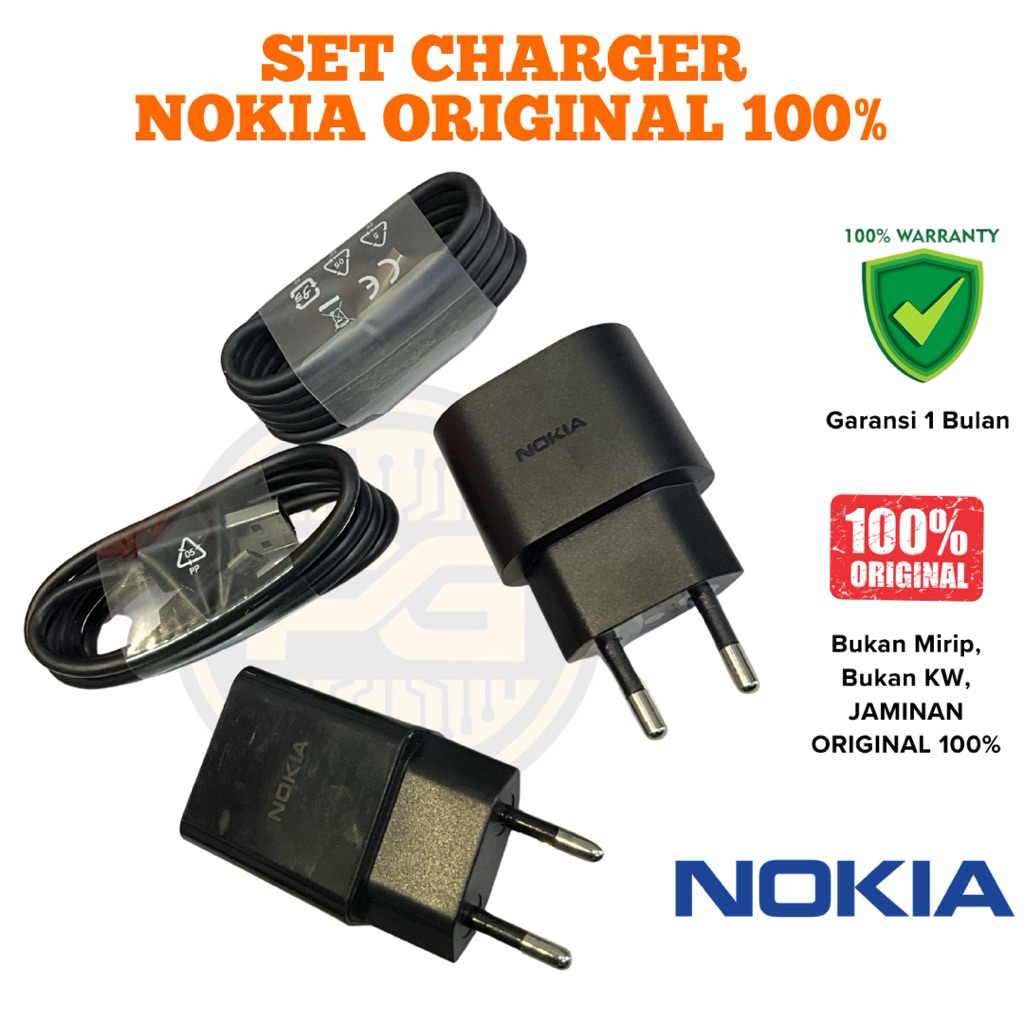 SET CHARGER KEPALA CHARGER TYPE C KABEL CHARGER MICRO NOKIA ORIGINAL 100%